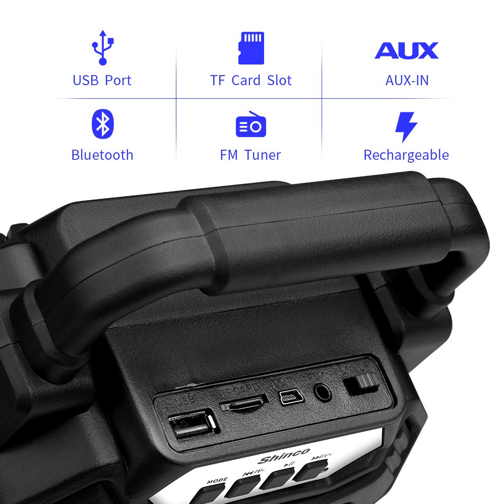 Shinco Bluetooth Portable Speaker with Pulsing Color Light, Rich Bass, FM Radio, TF Card, USB Input, AUX Line-in, 66 ft Wireless Range, Perfect for Home Audio Entertainment and Outdoor