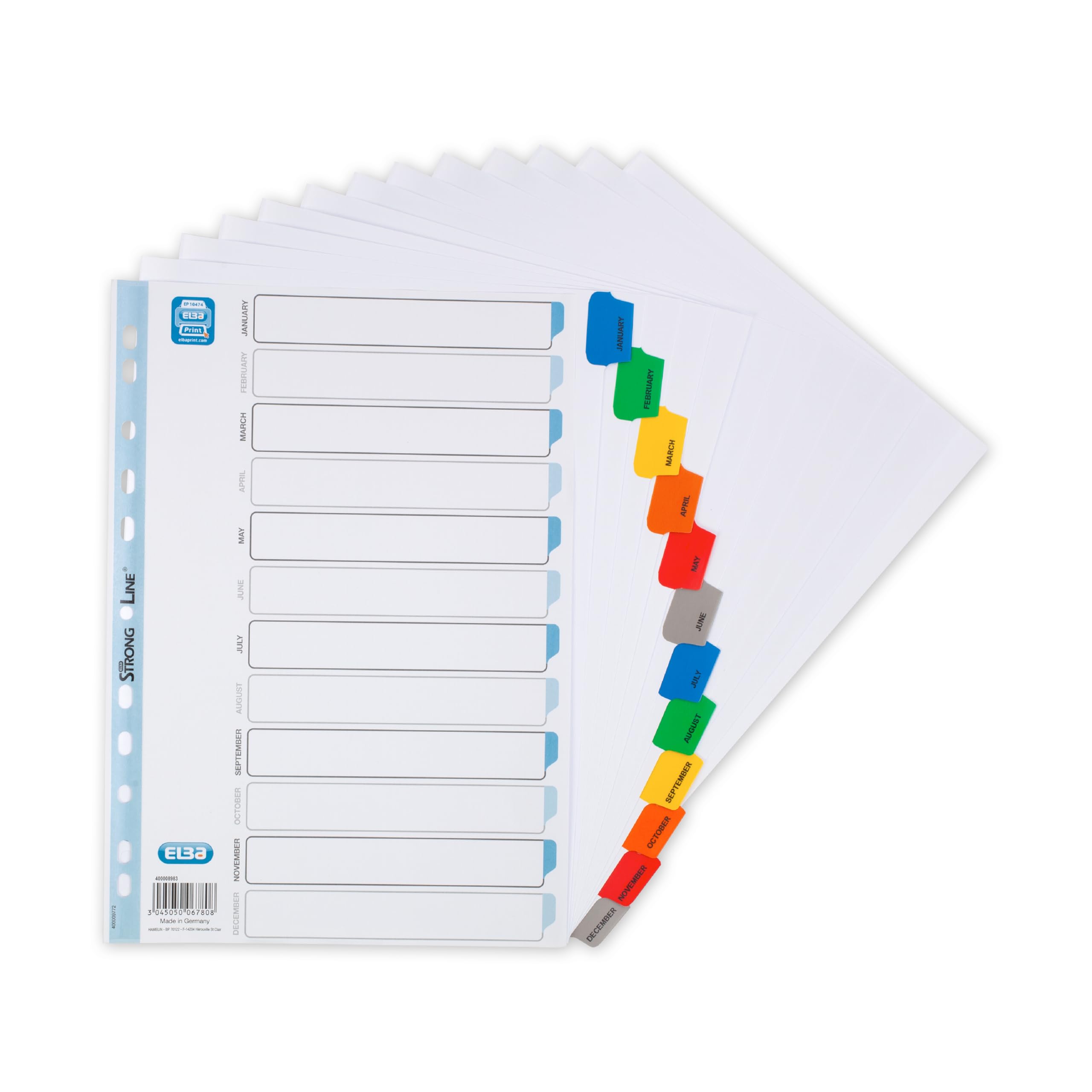 Elba A4 File Dividers, January to December, Multicolor Tabs, Plastic-Coated, 1 Set