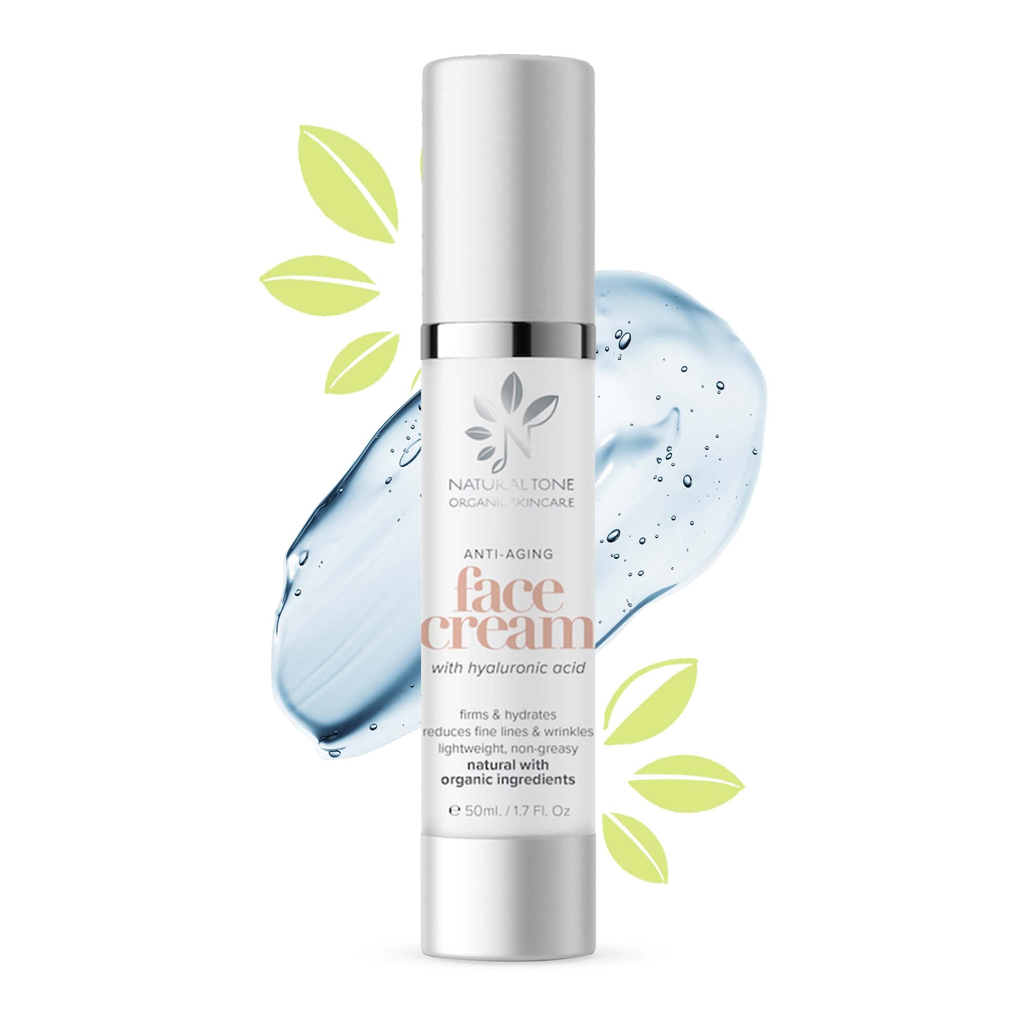 Anti-Aging Face Cream with Hyaluronic Acid, Day and Night Cream, Firms, Hydrates, and Nourishes, Wrinkle Cream for Face Lines, 50mL - Natural Tone Organic Skincare