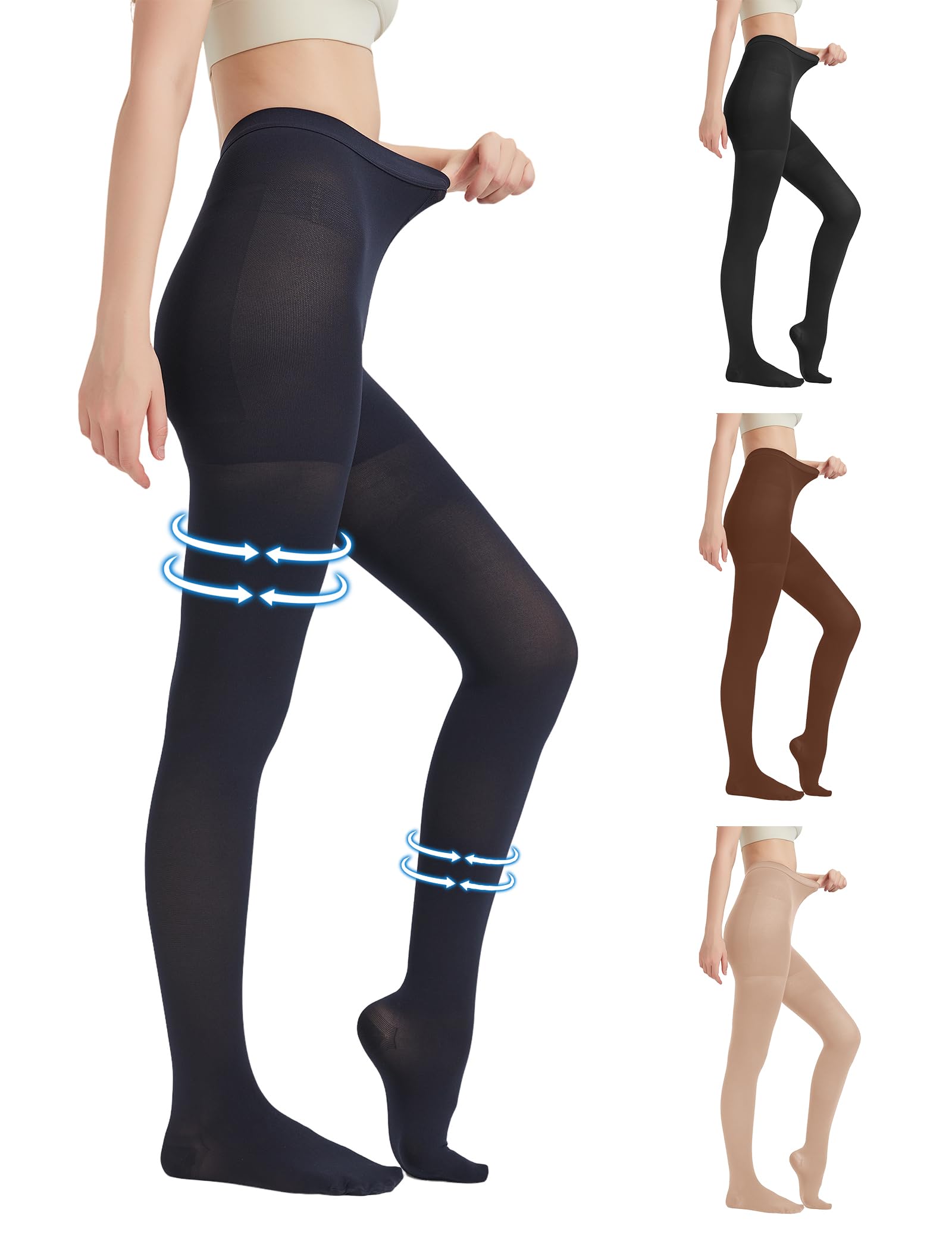 Photo 1 of MGANG Medical Compression Pantyhose for Women & Men, Closed Toe, Opaque, Waist High Compression Circulation Leggings, 15-20 mmHg Firm Support Compression Hose for Varicose Veins, Edema, Navy Blue S