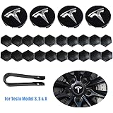 Luckily Wheel Center Hub Caps for Tesla Model 3, S & X Set Aero,Set of Tesla Logo Wheel Caps +Center Hub Nut Cap Lug Nut Cove