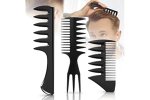 STYLEMATE 3Pcs Hair Styling Combs Set For Men - Black Barber Wide Tooth Texture Comb For Quiff, Pompadour, Slicked-back, Fauxhawk, Undercut
