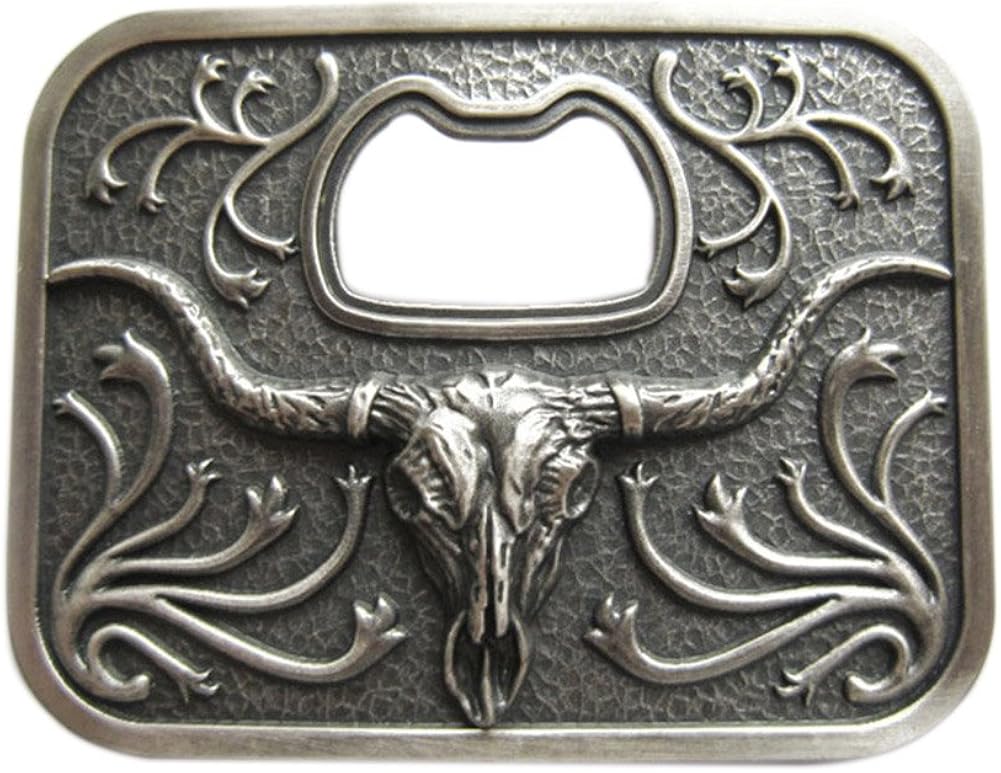 Vintage Silver Plated Cowboy Long Horn Bull Beer Bottle Opener Belt Buckle US Stock