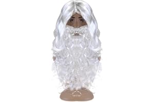 IGJUR Santa Beard and Wig Set Wizard Beard White Wig and Beard Fake Beard for Costume King Triton Wig and Beard Christmas Santa Claus Beard for Kids Adults King Triton Costume Zeus Costume Santa Costume Men