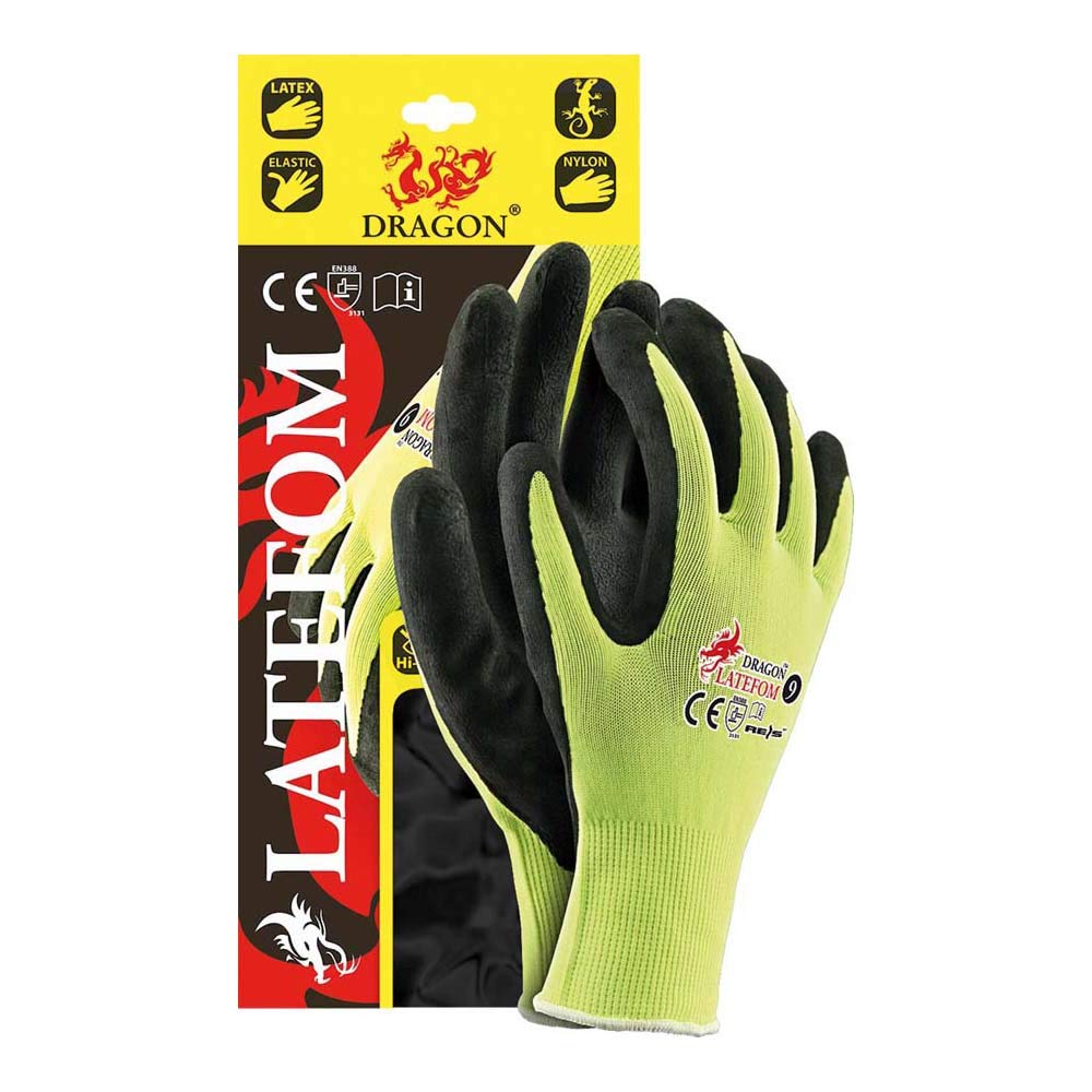 Reis Latefom10 Dragon Protective Gloves, Yellow-Black, 10 Size, Pack of 12