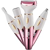 Electric Razors for Women, 4 in 1 Electric Shaver for Women, Wet & Dry Ipx7 Waterproof Bikini Trimmer and Facial Hair Remover, Painless Ladies Body Razors for Nose Eyebrow Arms Armpit Legs Pubic Area