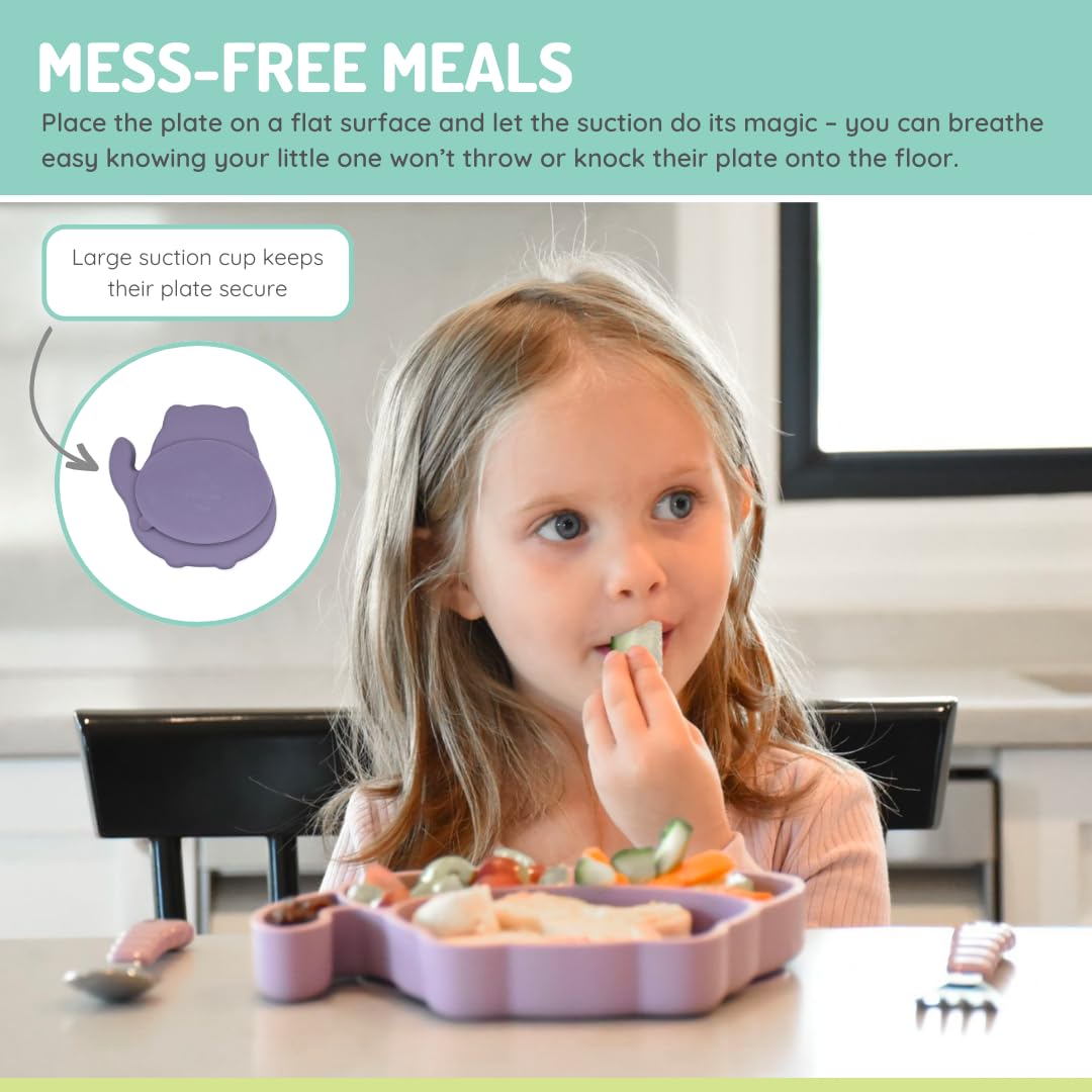 melii Divided Silicone Suction Plate for Babies and Toddlers – 100% BPA-Free, Dishwasher, Microwave Safe, Non-Toxic Baby Feeding Plate - Fits Most High Chairs, Age 6 Months - (Cat)
