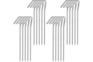 Oualhoo 7" Tent Stakes, Heavy Duty Tarp Camping Stakes, Galvanized Metal Pegs for Outdoor Decorations, 20 PCS
