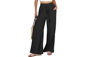 ANRABESS Women's Linen Palazzo Pants Summer Casual Vacation High Waist Wide Leg Trousers Trendy Lounge Pant with Pockets