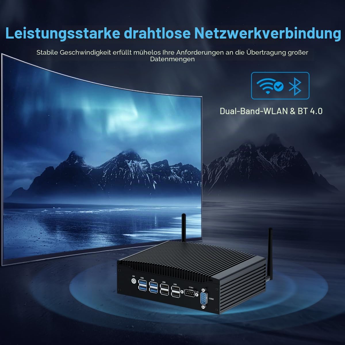 WEIDIAN Lüfterloser PC Industrie Mini PC lüfterlos Win 11 Pro i5 16GB RAM 512GB SSD Core i5 8350U Mini Desktop Computer 4K 2HD, 2RS232 COM, 2Gigabit LAN, 8USB Linux Auto Power On für Business Home 4