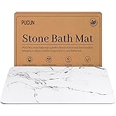 PUCUN Stone Bath Mat Diatomaceous Earth Non-Slip Shower Mat with Marble-Pattern Surface, Diatomite Bath Stone Mat for Bathroom Floor -Super Absorbent, Easy to Clean (24 * 16 White)
