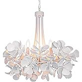 TOCHIC Modern Boho Dining Room Chandelier,Coastal Bedroom Chandeliers with Wood Coconut Shell,Natural White Round Chandelier 