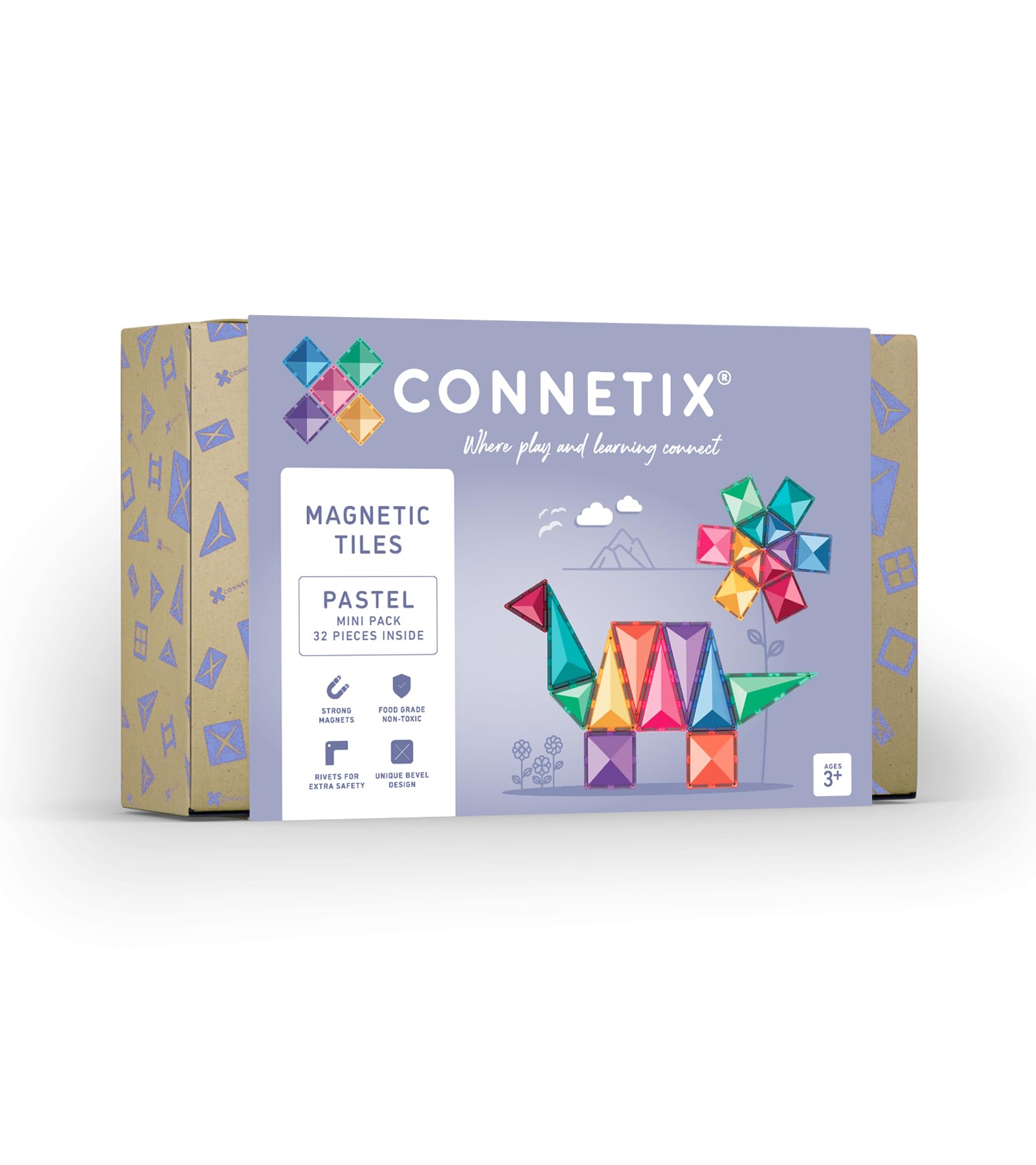 CONNETIX Magnetic Tiles Pastel Mini Pack, 32 Pieces