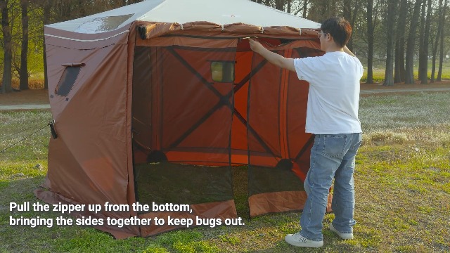 Overmont 10x10FT Pop up Gazebo Screen Tent with Full Open Door, Wind Cloths & Skylight image 26