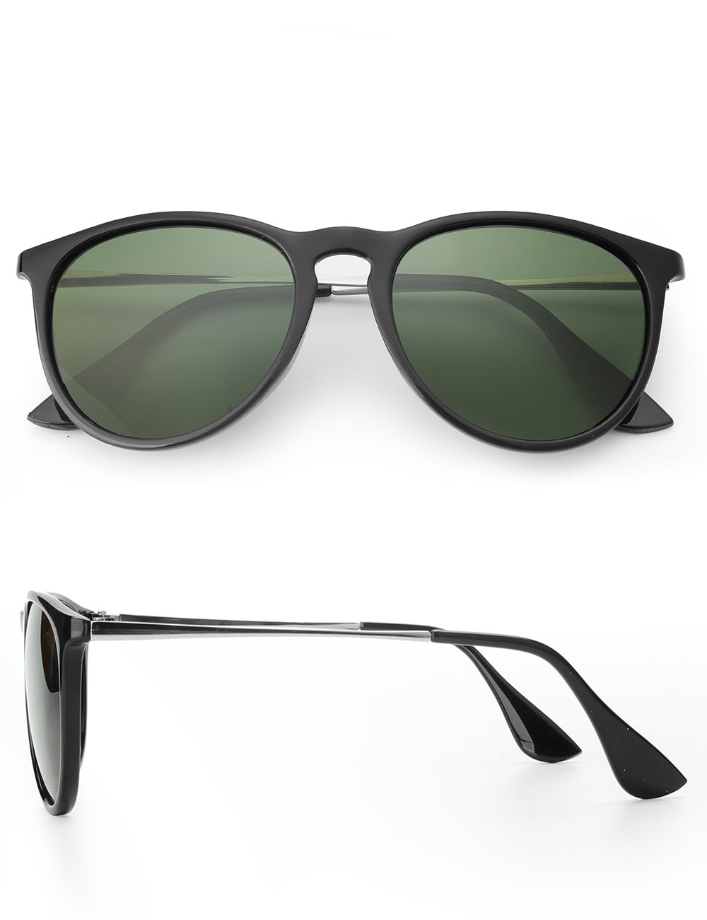 WELUK Wayfarer Sunglasses Polarized Women Men 60mm Round Retro Large Lens (Black & Green, 60)