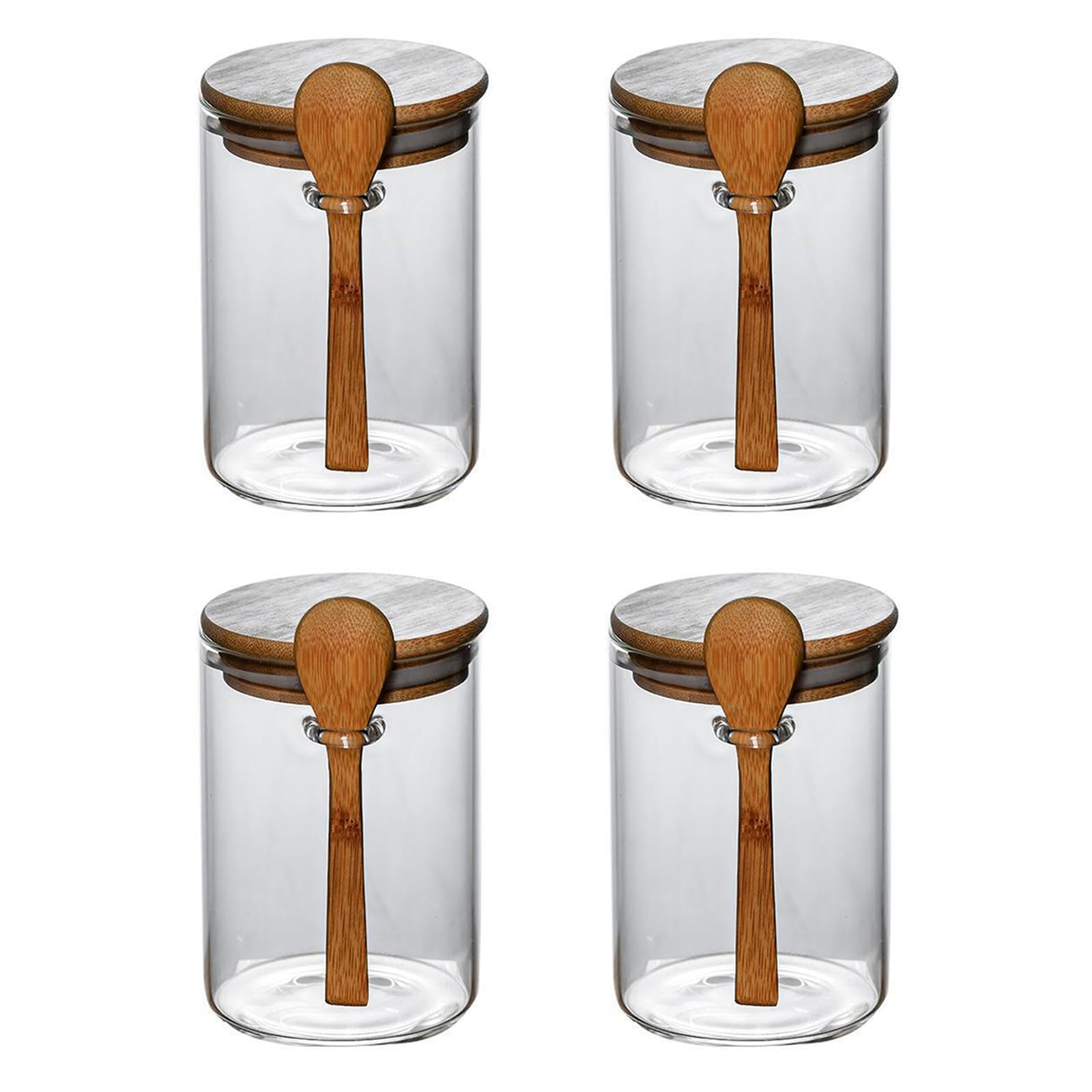 soulnioi Sealed Jar with Bamboo Lid with Spoon Clear Glass Storage Canister Flower Tea Sealer Candy Jar Coffee Bean Organizer Round 500ML 4PCS