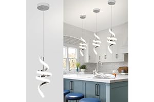 Sovinzert Modern Spiral LED Pendant Lights Kitchen Island, 22W Adjustable Height Hanging Light Fixture 4000K Chrome Chandelier for Dining Room Cafe Table, 1 Pack