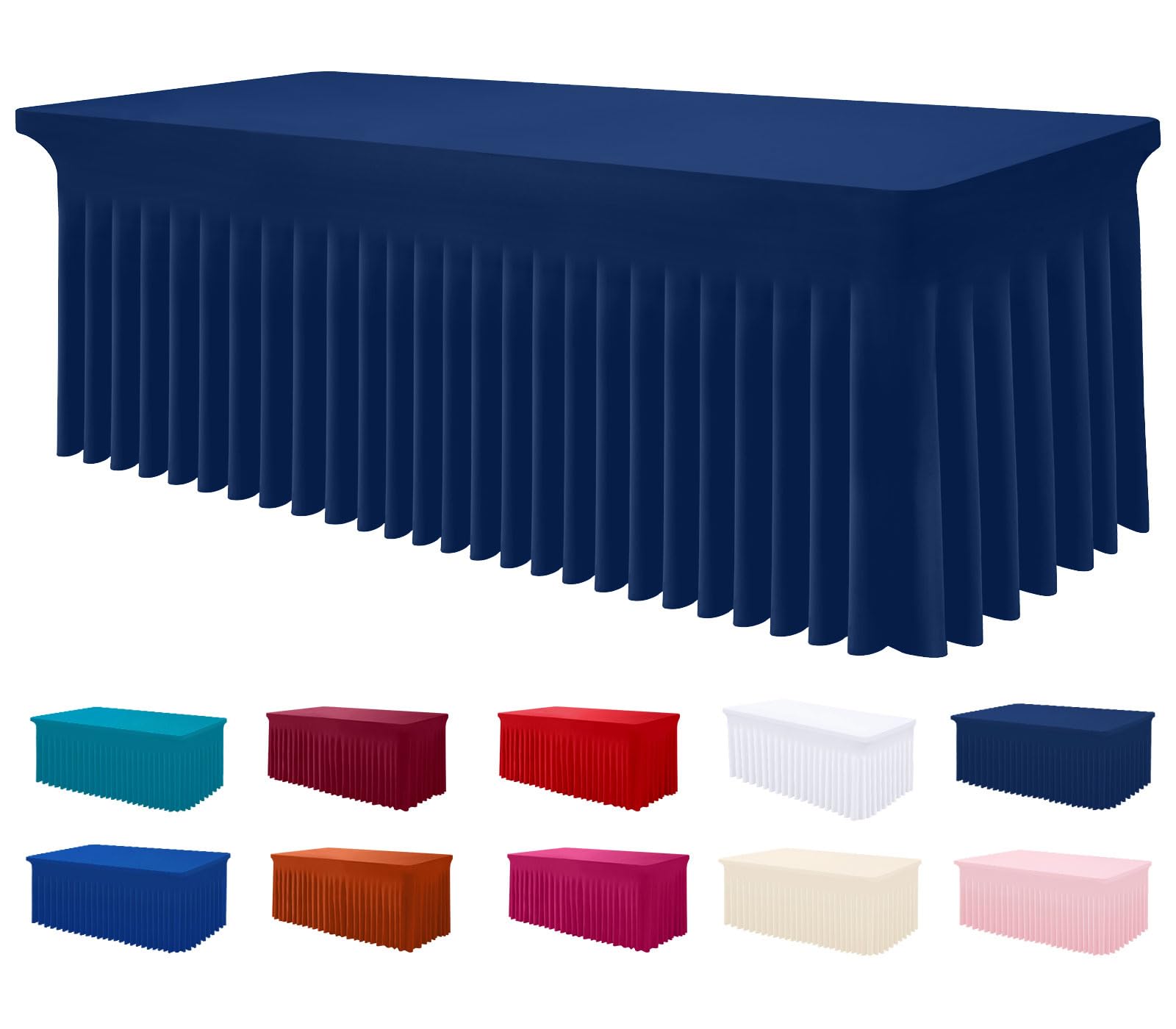 Photo 1 of Smiry Spandex Tablecloth, Elastic Fitted Stretch Tablecloth for 6FT Rectangle Tables, Waterproof Washable Table Cover Skirt for Outdoor, Wedding, Banquet & Parties (Navy, 72Lx30Wx30H Inch)