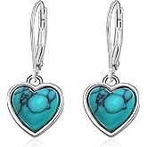 QMTIHU Genuine Turquoise Dangle Leverback Earring for Women S925 Sterling Silver Turquoise Earrings Jewelry Gift for Mother’s Day Her