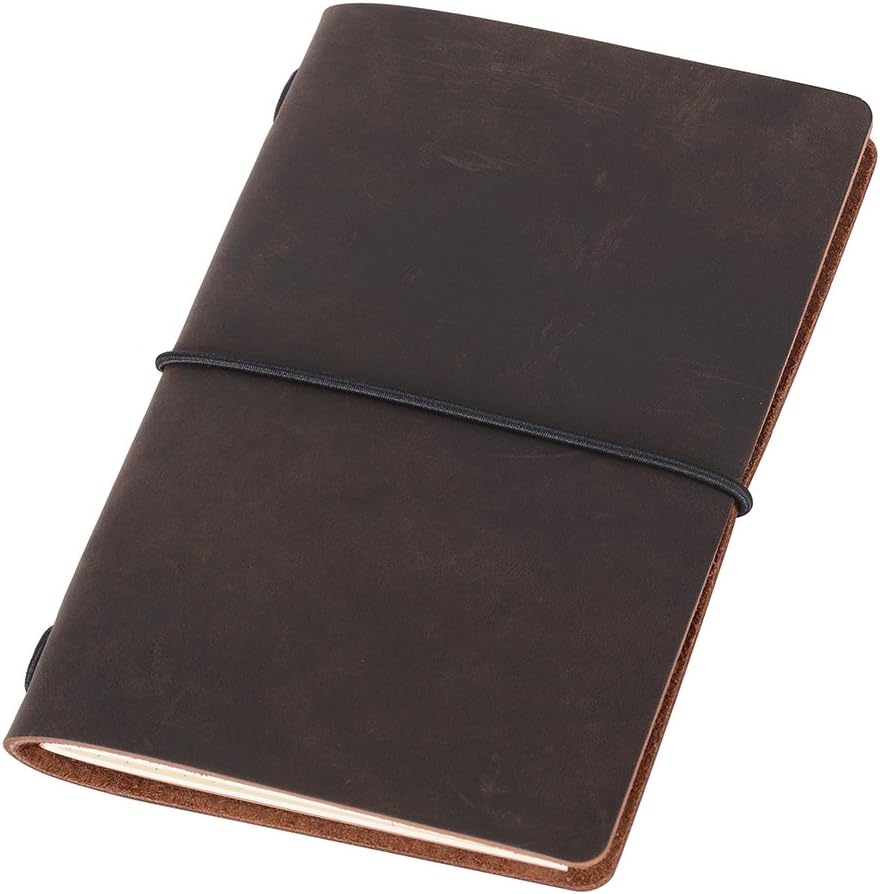 Pocket Travelers Notebook, Refillable Leather Travel Journal for Men & Women, Notebook Cover for Field Notes, Moleskine Small 3.5 x 5.5 Inches, Dark Brown