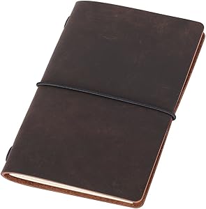 Pocket Travelers Notebook, Refillable Leather Travel Journal for Men & Women, Notebook Cover for Field Notes, Moleskine Small 3.5 x 5.5 Inches, Dark Brown