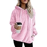 Yanekop Womens Fuzzy Fleece Pullover Oversized Sherpa Jacket Half Zip Pullover Sweaters Winter Faux Fur Jacket Coat