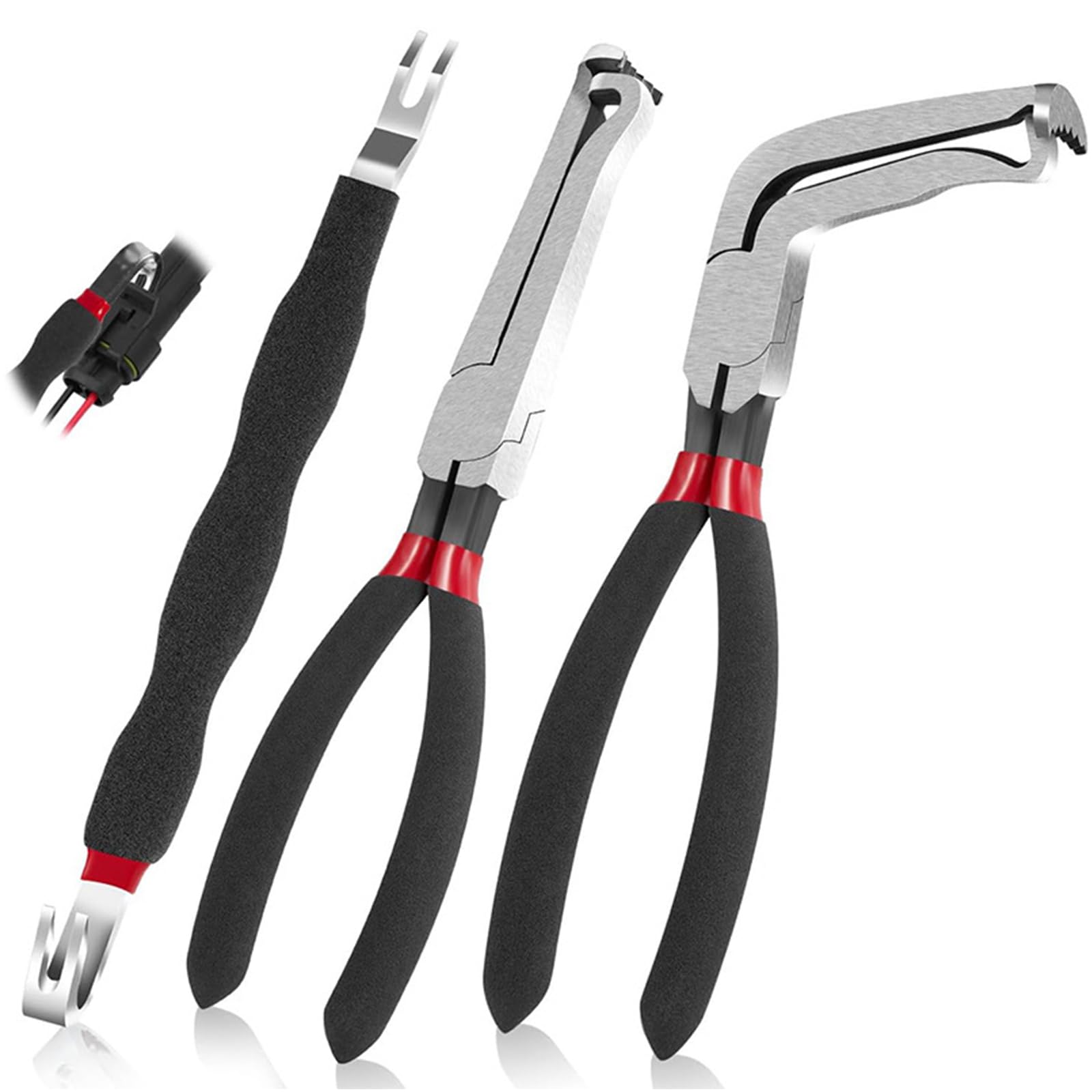 Photo 1 of JINKEY 3PCS Automotive Electrical Disconnect Pliers Set, 60°& Straight Connector Pliers, Double-Ended Separator, Angled Wire Plug Removal Tool, Locking Push Tab Plier for Car Electrical Wiring