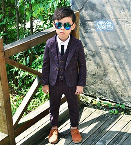 Amazon キッズスーツ ファッション 子供服 男の子 ハイセンス フォーマル 卒業スーツ ピアノ 発表会 結婚式 入学式 3セットアップ キッズスーツ 1cm 紫色 フォーマル 通販