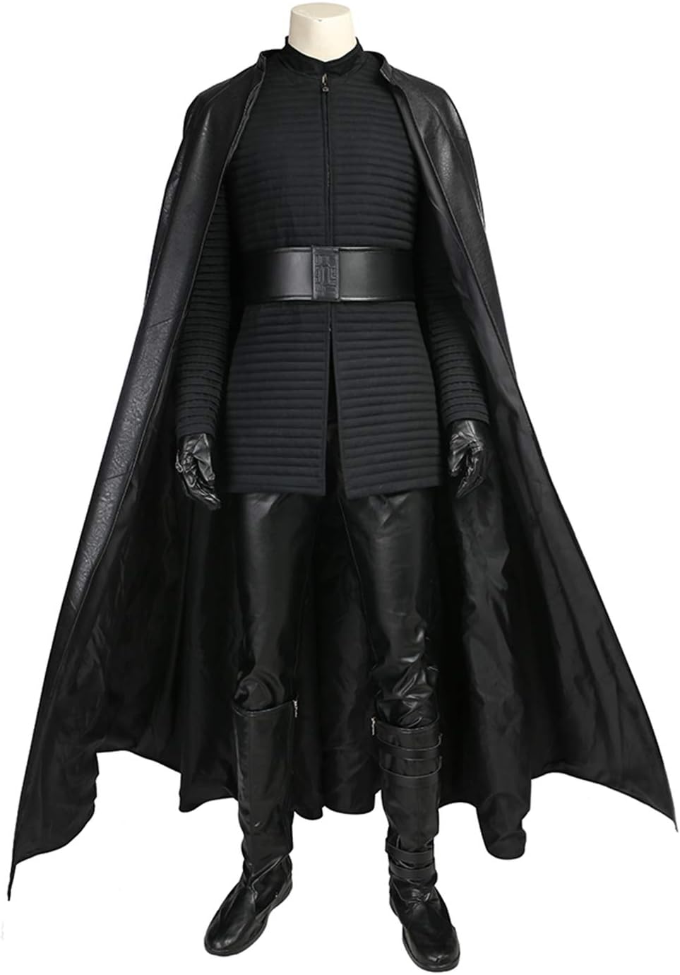 QWEASZER Star Wars 8 The Last Jedi Kylo Ren Costume Adult Men Tops, pants, long vests, cloaks, shoes, gloves Halloween Movie Game Cosplay Costume Fancy Dress Party Props,Black-S