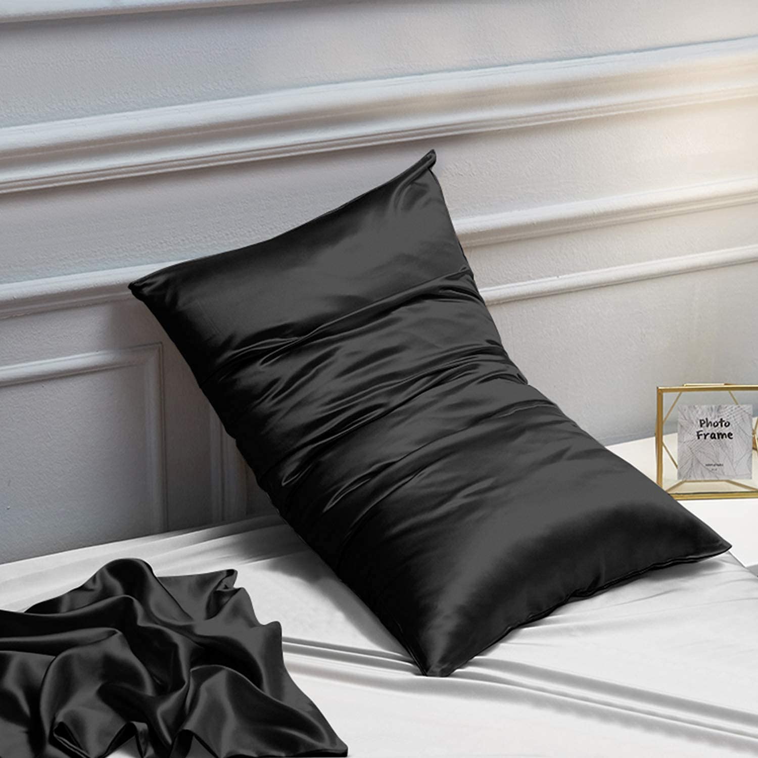NTBAY 2 Pack Satin Standard Pillowcases for Hair and Skin, Luxurious and Silky Pillow Cases with Envelope Closure, 20x26 Inches, Black - Image 5