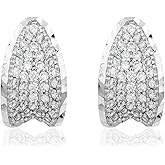 HERGEMST S925 Sterling Silver Leaf Stud Earrings, Hypoallergenic Cubic Zirconia Dangle Earrings, Women's Small Stud Earrings for Everyday Wear
