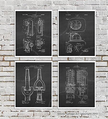 Firefighter Posters Set of 4 Unframed Patent Art Fire Department Decor Boys Room Decor