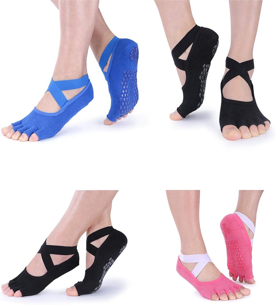 Hylaea Yoga Socks for Women with Grip & Non Slip Toeless Half Toe Socks for Ballet Pilates Barre Dance : Clothing