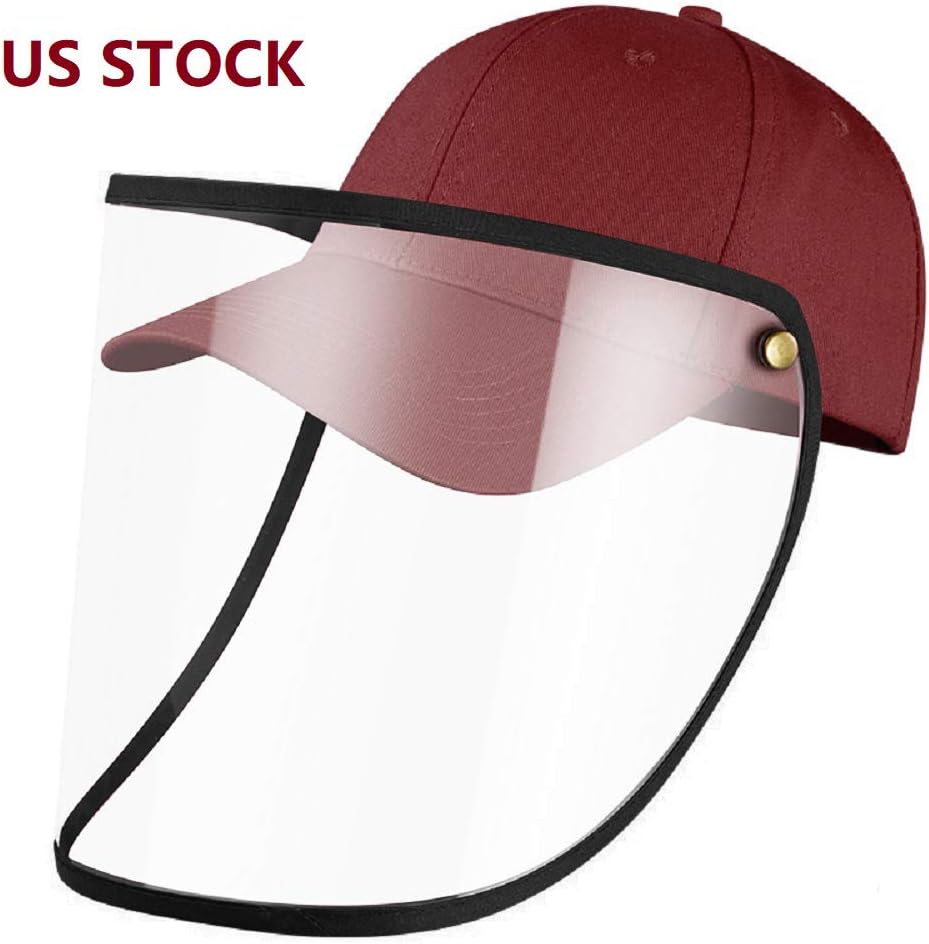 TWOON Safety Full Face Shield Hat Detachable Baseball Cap Wine Red