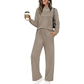 WIHOLL Two Piece Sets for Women Fall Travel Vacation Outfits 2026 Long Sleeve Lounge Sets Side Slit Wide Leg Pants XS-3XL