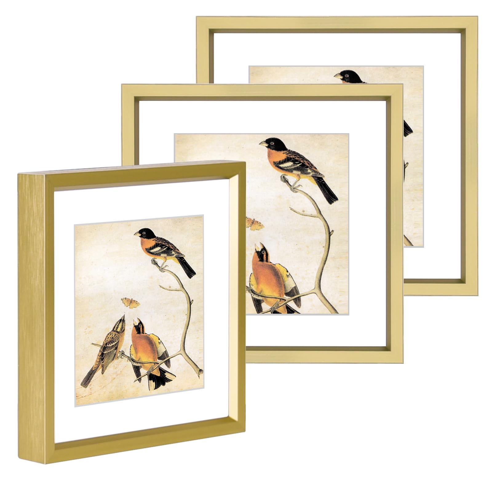 Photo 1 of BKABOT 4x4 Picture Frame, Brass Metal Photo Frames with HD Glass, Fits 3x3 with Mat or 4 x 4 without Mat, Display for Wall and Table, 3 Pack