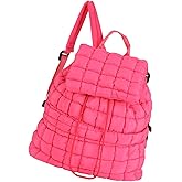 GOKTOW Quilted Backpack for Women, Puffer Gym Bag for Travel Sports Lightweight Drawstring,Pink