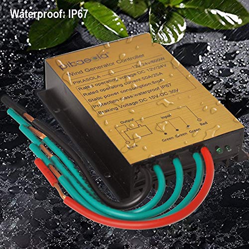 PIKASOLA Wind Turbine Charge Controller Mini Wind Turbine Generator Controller IP67 Waterproof 12V/24V Automatic Controller Suitable for 400Watt 500Watt 600Watt Wind Turbine System