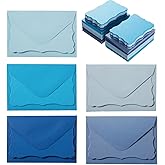 100 Pack Mini Envelopes with Note Cards in 5 Colors for Wedding, Birthday, Baby Showers, 4 x 2.7 Inches (Blue)