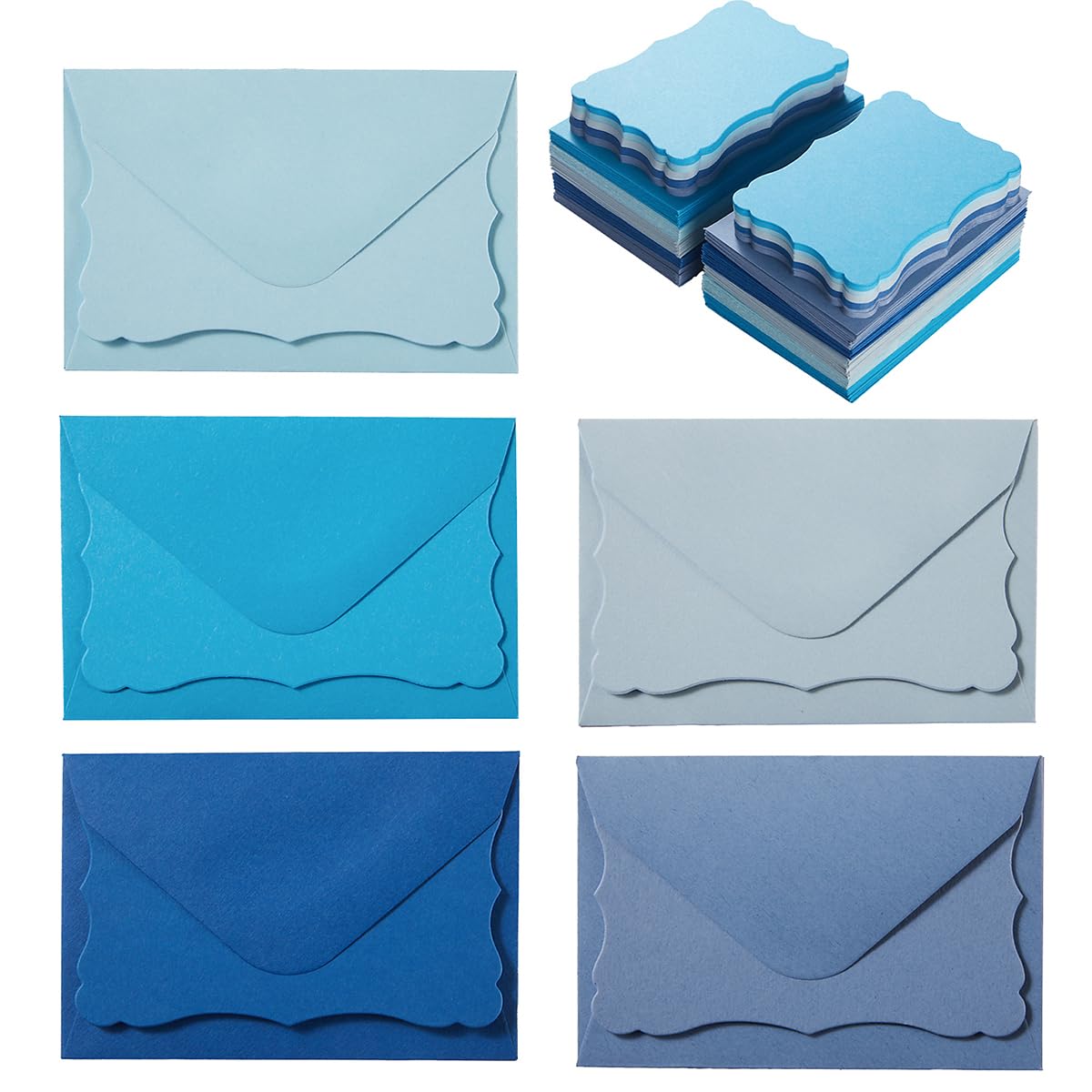 Photo 1 of 100 Pack Mini Envelopes with Note Cards in 5 Colors for Wedding, Birthday, Baby Showers, 4 x 2.7 Inches (Blue)