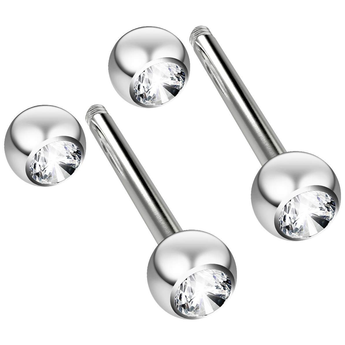 2pc 16g 1.2mm CZ Cubic Zirconia Crystal Surgical Steel Cartilage Bar Earring Hypoallergenic Barbell Studs 8mm