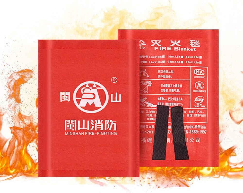 FayelongFire Blanket Fiberglass Fire Emergency Blanket Flame Retardant Blanket Suppression Blanket Emergency Survival for Kitchen Fireplace Car Warehouse Office 1mx1m
