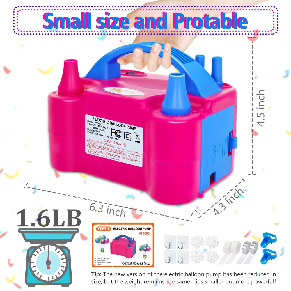 YEPVIE Electric Balloon Pump, Portable 2 Modes Balloon Blower Machine with 14 Balloon Arch Kits, Air Pump for Balloon, Balloon Inflator for Party Decoration