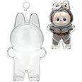Transwon Protective Case for LABUBU The Monsters Exciting Macaron, Display Stand Acrylic Case Cover Accessories with Silicone Strap White - Standing Case, Clear