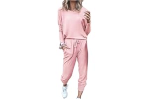 hmbudp Two Piece Fall Outfits for Women 2024 Long Sleeve Striped/Color Block Tops and Pants Lounge Sets Tracksuit with Pocket