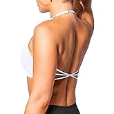 TZLDN Halter Sports Bras Women Padded Strappy Backless Gym Yoga Adjustable Workout Crop Tops Longline Tank Low Impact