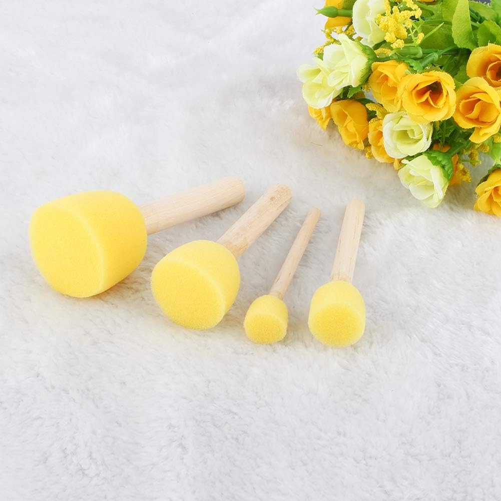 4Pcs Round Stencil Sponge Wooden Handle Foam Sponge Paint Brush Furniture Art Crafts Painting Tool Supplies