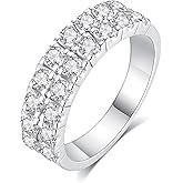 1.02 CTTW Moissanite Wedding Band Ring, 6.5 mm Double Row Half Eternity Promise Ring for Women, D Color VVS1 Round Brilliant Moissanite 925 Sterling Silver, Anniversary and Bridal Gift, All Size