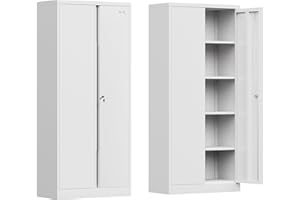 Coolsun Metal Storage Cabinet with 2 Doors and 4 Adjustable Shelves,71”Lockable Cabinet,Tool Cabinet for Garage Storage, Utility Room,Home,Office,School (White, 71 inch)
