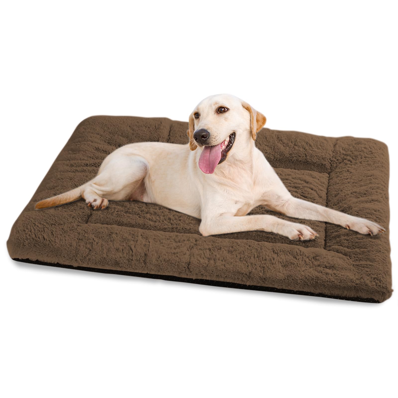 Baodan Dog Bed Large Washable, Plush Pet Cat Beds Cushion Mattress, Soft Warm Dog Mat Pad for Medium Large Dogs- L 90x60 cm, Brown